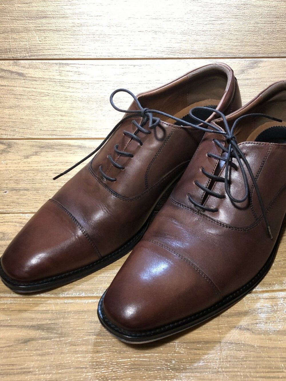 Blake McKay men classic brown leather cap-toe dressy Oxfords shoes, 13